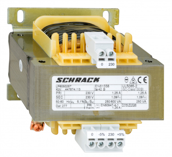 купить LP605025T Schrack Technik Einphasen Steuertransformator 230/230V, 250VA, IP00