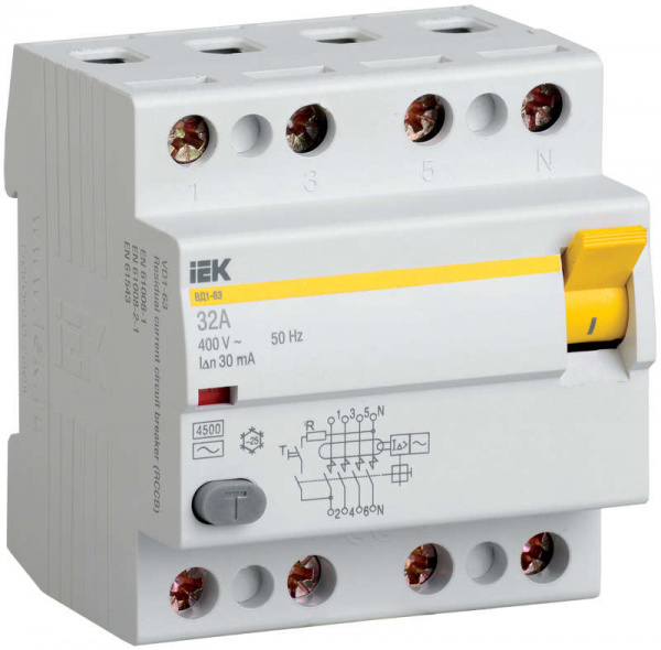 купить Выключатель дифференциального тока (УЗО) 4п 100А 300мА тип AC ВД1-63 ИЭК MDV10-4-100-300