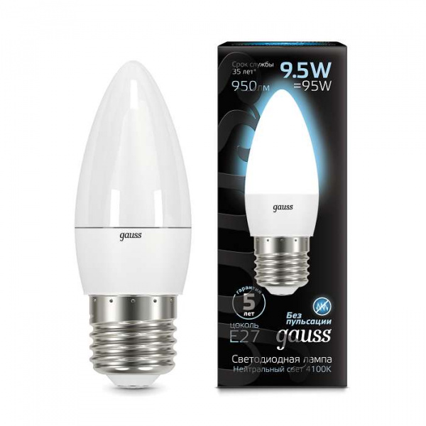 купить Лампа светодиодная Led Candle E27 9.5Вт 4100К Gauss 103102210