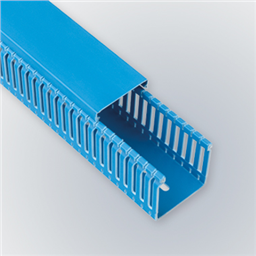 купить 7780100-06 Unex Unex Slotted trunking blue RAL5012 80x100 U23X / Fire safety: Glow-wire test at 960°C. / The cover is easy to mount and remove, while providing a very safe fixing.