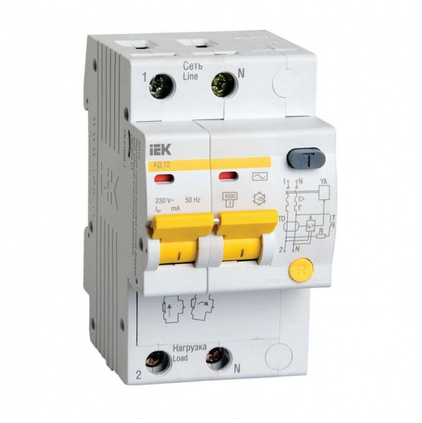 купить Выключатель автоматический дифференциального тока 2п C 50А 30мА тип AC 4.5кА АД-12 ИЭК MAD10-2-050-C-030