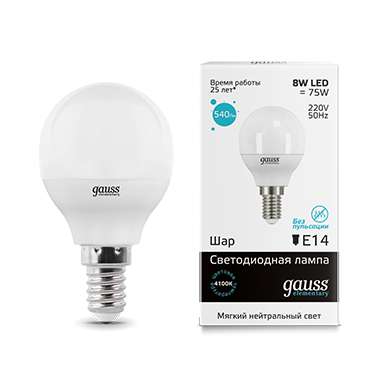 купить Лампа светодиодная LED Elementary Globe E14 8Вт 4100К Gauss 53128