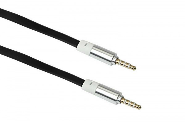 купить Кабель аудио AUX 3.5мм шнур плоский 1м черн. Rexant 18-4000