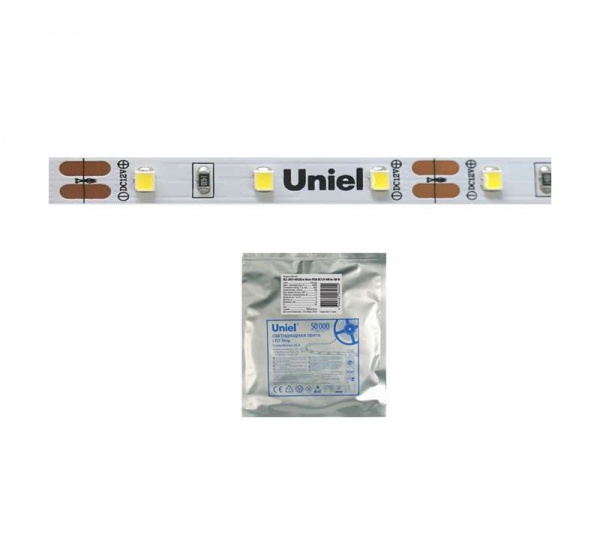 купить Лента светодиодная ULS-2835-60LED/м-8мм-IP20-DC12В-6Вт/м-5М-W на самоклеящейся основе в герметичной упаковке белый свет ТМ (уп.5м) Uniel UL-00000876