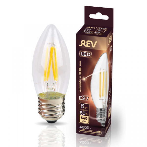 купить Лампа светодиодная FILAMENT свеча C37 E27 5Вт 4000К DECO Premium холодный свет REV 32488 1