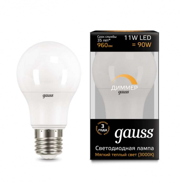 купить Лампа светодиодная Led A60-dim E27 11Вт 3000К диммируемая Gauss 102502111-D