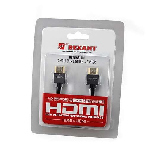 купить Шнур HDMI - HDMI gold 1.5м Ultra Sliм (блист.) Rexant 17-6703