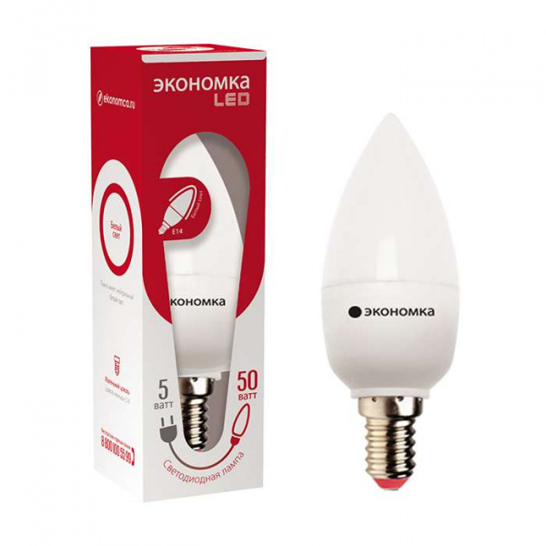 купить Лампа светодиодная CN 5Вт свеча 4500К белый E14 350лм 220-240В ЭКОНОМКА Eco_LED5wCNE1445