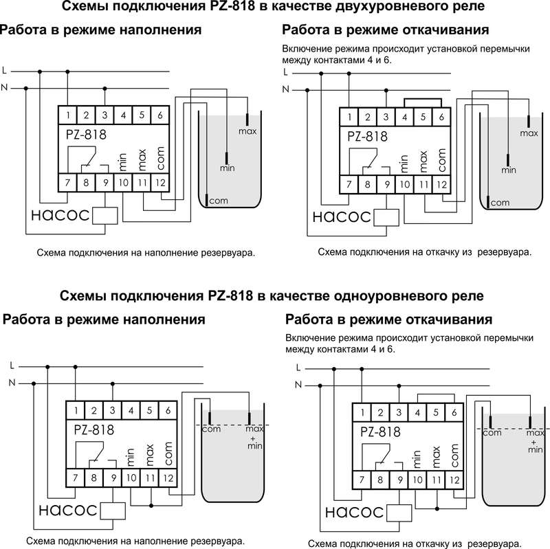 купить Реле уровня жидкости PZ-818 (без датчиков; двухуровн.; выбор режима работы; раздел. регулир. задержки переключ. по уровням; 1 модуль; монтаж на DIN-рейке) F&F EA08.001.009