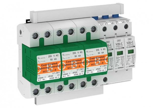 купить Комплект молниеотвод с разрядником MCD+20V 3 полюсн. PS3-B+C TNC-FC OBO 5089754