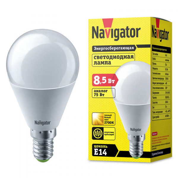 купить Лампа светодиодная 61 333 NLL-G45-8.5-230-2.7К-E14 Navigator 61333