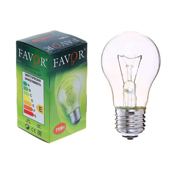 купить Лампа накаливания Б 230-75 75Вт E27 230В инд. ал. (100) Favor 8101403