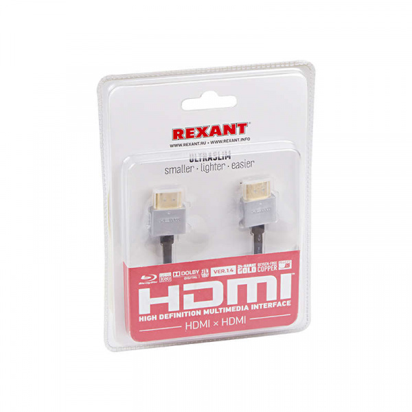 купить Шнур HDMI - HDMI gold 3м Ultra Sliм (блист.) Rexant 17-6705