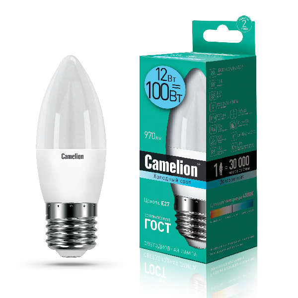 купить Лампа светодиодная LED12-C35/845/E27 12Вт 220В Camelion 13690