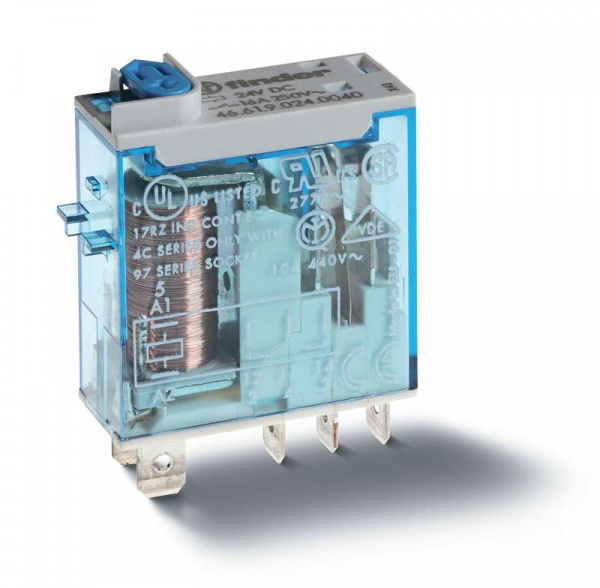 купить Реле миниатюрное промышленное электромеханич. монтаж в розетку или наконечники Faston (4.8х0.5мм) 1CO 16А AgNi 230В AC влагозащ. RTII опции: кнопка тест + мех. индикатор + LED(AC) FINDER 466182300054