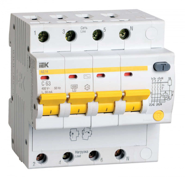 купить Выключатель автоматический дифференциального тока 4п C 16А 300мА тип AC 4.5кА АД-14 ИЭК MAD10-4-016-C-300
