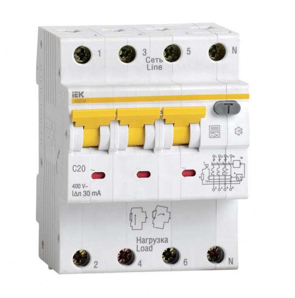 купить Выключатель автоматический дифференциального тока 4п (3P+N) C 25А 300мА тип A 6кА АВДТ-34 ИЭК MAD22-6-025-C-300