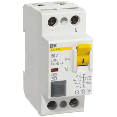 купить Выключатель дифференциального тока (УЗО) 2п 40А 300мА тип ACS ВД1-63 ИЭК MDV12-2-040-300