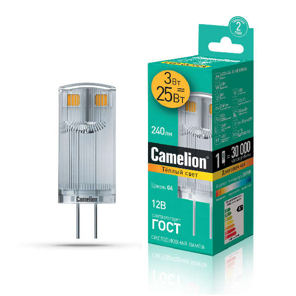 купить Лампа светодиодная LED3-G4-JC-NF/830/G4 3Вт 12В AC/DC Camelion 13700