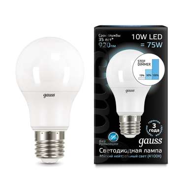 купить Лампа светодиодная LED A60 E27 10Вт 4100К step dimmable диммируемая Gauss 102502210-S