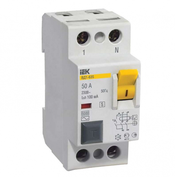 купить Выключатель дифференциального тока (УЗО) 2п 50А 100мА тип ACS ВД1-63S ИЭК MDV12-2-050-100