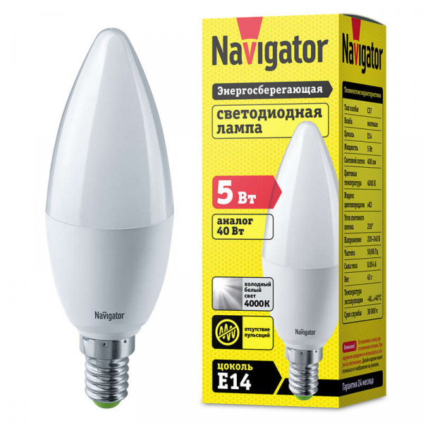 купить Лампа светодиодная 94 482 NLL-P-C37-5-230-4K-E14-FR 5Вт свеча 4000К белый E14 370лм 220-240В Navigator 94482
