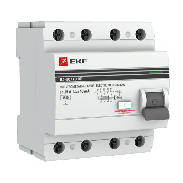 купить Выключатель дифференциального тока (УЗО) 4п 63А 30мА тип A ВД-100 PROxima (электромех.) EKF elcb-4-63-30-em-a-pro