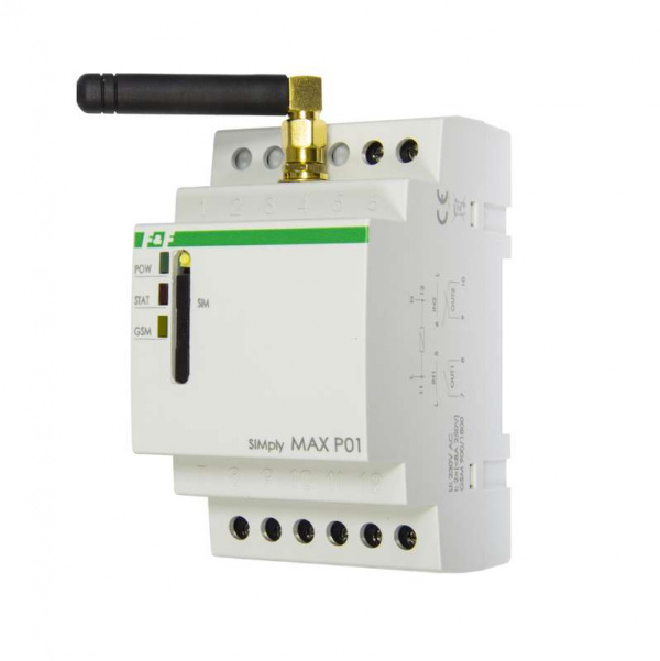 купить Реле дистанционного управления SIMply MAX Р01 (встроенный GSM-коммуникатор 2 вх. 2 вых. реле для дистанц. контроля состояния и управления удаленными объектами с помощью SMS 3 мод.; 230В AC IP20) F&F EA15.001.001