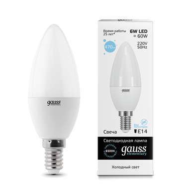 купить Лампа светодиодная LED Elementary Candle 6Вт E14 6500К Gauss 33136