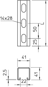 купить Рейка профильная 6000х41х41MS 41 L6M V4A (дл.6м) OBO 1123051