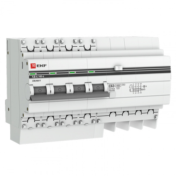 купить Выключатель авт. диф. тока 4п 7.5мод. C 50А 100мА тип AC S 4.5kA АД-4 PROxima EKF DA4-50-100S-pro