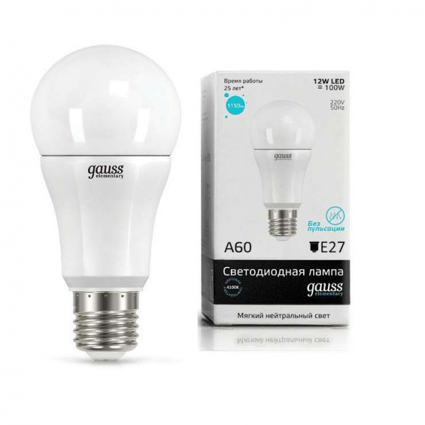 купить Лампа светодиодная LED Elementary A60 12Вт E27 4100К 1/10/40 Gauss 23222