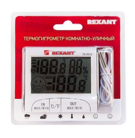 купить Термогигрометр комнатно-уличный с часами REXANT 70-0515