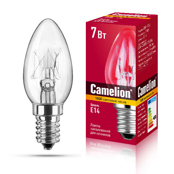 купить Лампа накаливания DP-704 для ночников прозр. 220В 7Вт Е14 Camelion 13650