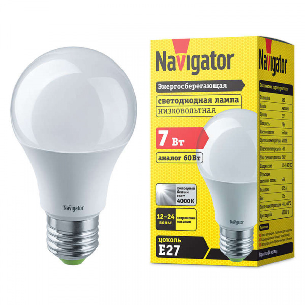 купить Лампа светодиодная 61 473 NLL-A60-7-12/24-4K-E27 Navigator 61473