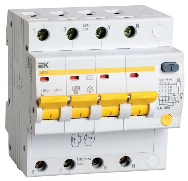 купить Выключатель автоматический дифференциального тока 4п C 25А 300мА тип AC 4.5кА АД-14 ИЭК MAD10-4-025-C-300