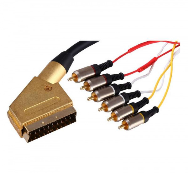 купить Шнур SCART Plug - 6RCA Plug 1.5м (GOLD) металл. Rexant 17-1522