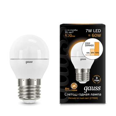 купить Лампа светодиодная LED Globe 7Вт E27 3000К step dimmable диммируемая Gauss 105102107-S