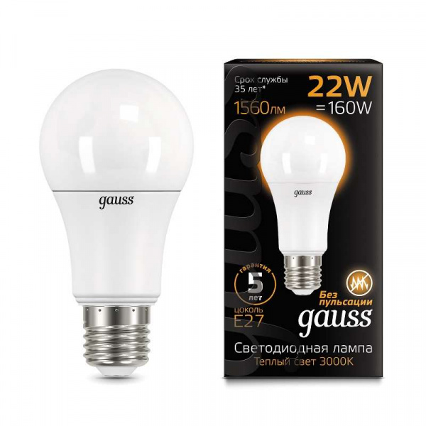 купить Лампа светодиодная A70 22Вт 3000К E27 Gauss 102502122
