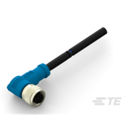 купить T4161410503-001 TE Connectivity M12  Cable Assembly Single Ended Female Right Angle / 500 mm PVC Cable, 3 wire / Shielded