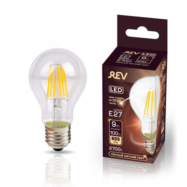 купить Лампа светодиодная FILAMENT груша A60 E27 9Вт 2700К DECO Premium теплый свет REV 32475 1