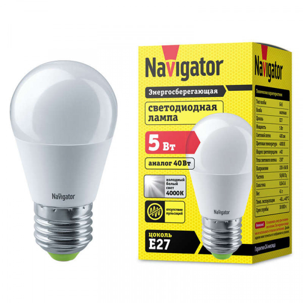 купить Лампа светодиодная 94 479 NLL-P-G45-5-230-4K-E27 5Вт шар 4000К белый E27 370лм 220-240В Navigator 94479