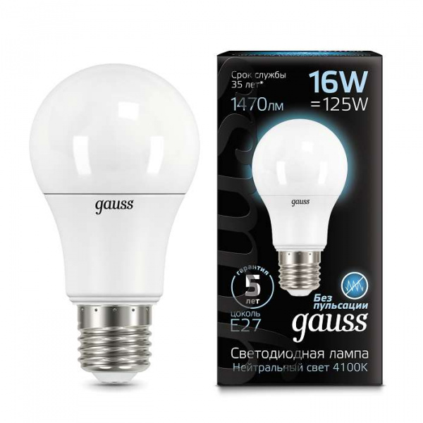 купить Лампа светодиодная Led A60 16Вт E27 4100К Gauss 102502216