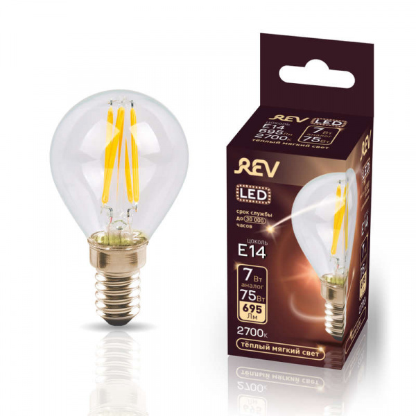 купить Лампа светодиодная FILAMENT шарик G45 E14 7Вт 2700К DECO Premium теплый свет REV 32482 9