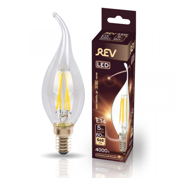 купить Лампа светодиодная FILAMENT свеча на ветру FC37 E14 5Вт 4000К DECO Premium теплый свет REV 32495 9