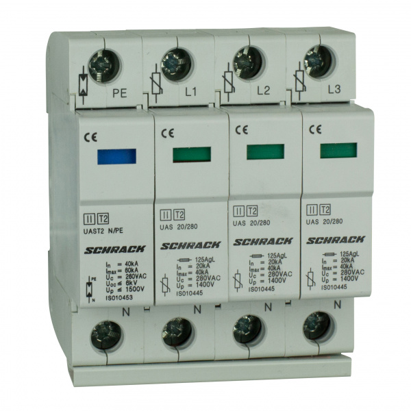 купить IS010459 Schrack Technik T2/C - Ableiter komplett, 3+1, 60kA/280V - Serie UAS