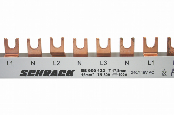 купить BS900124 Schrack Technik Kompaktverschienung 4-polig, 1/N/2/N/3/N, 10mm², Gabel, 1m