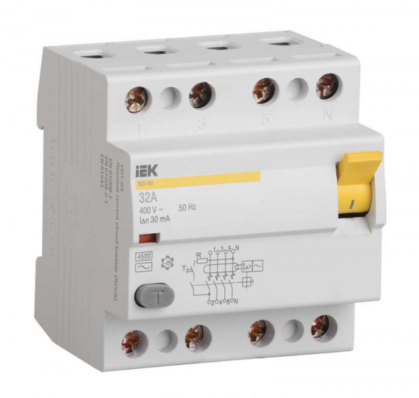 купить Выключатель дифференциального тока (УЗО) 4п 16А 30мА тип A ВД1-63 ИЭК MDV11-4-016-030