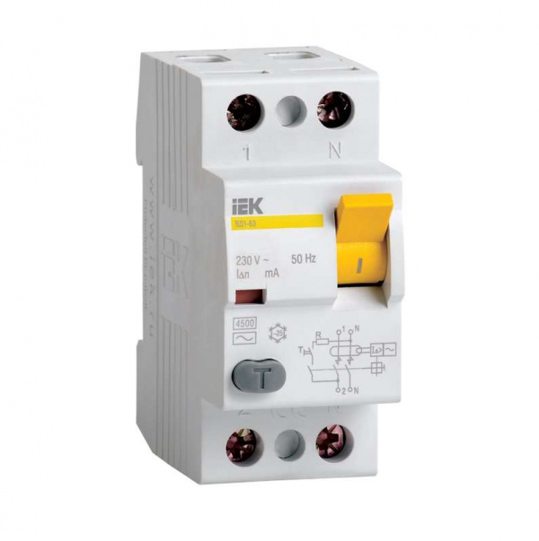 купить Выключатель дифференциального тока (УЗО) 2п 40А 300мА тип AC ВД1-63 ИЭК MDV10-2-040-300