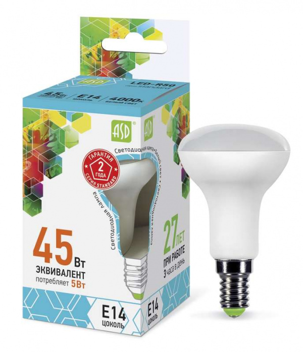 купить Лампа светодиодная LED-R50-standard 5Вт 4000К белый E14 450лм 160-260В ASD 4690612001517